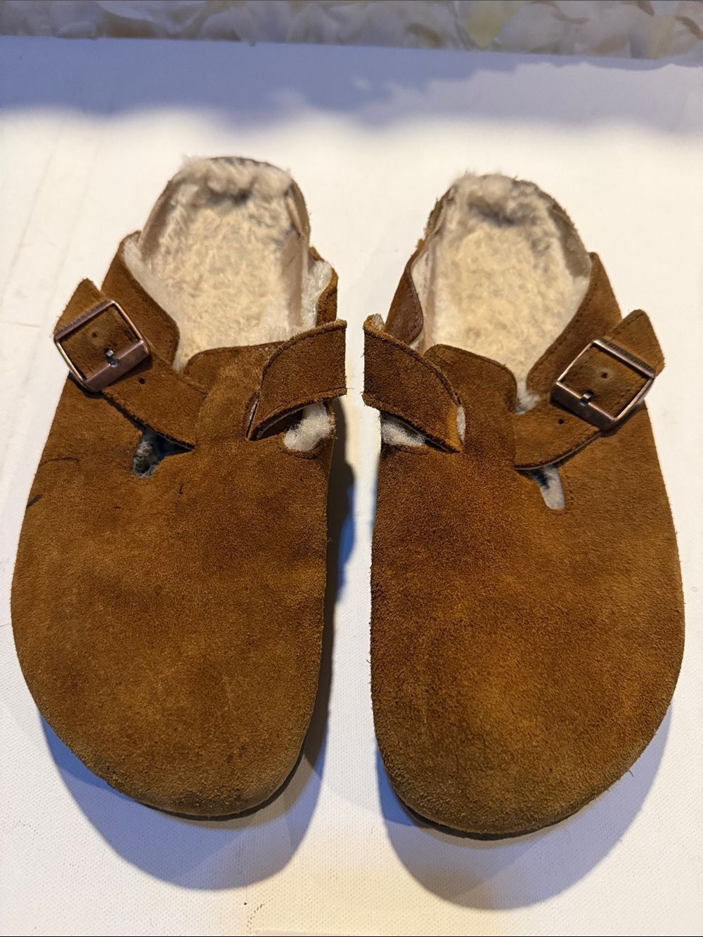 Birkenstock Brown Suede Shearling Clogs